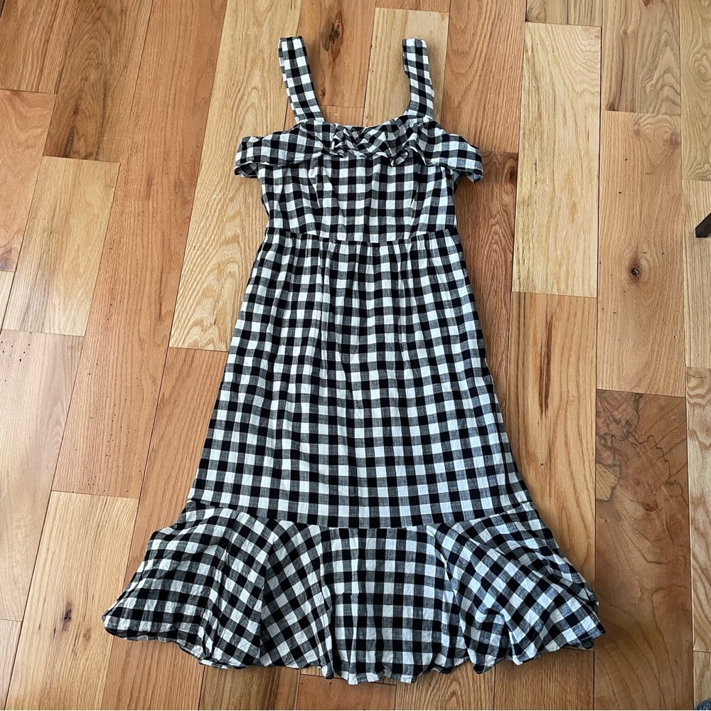 J.Crew Factory Store Women Gingham Black White Casual Ruffled Dress Size 00